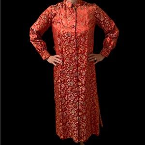 Vintage Asian long jacket with beautiful side detail and red satin lining